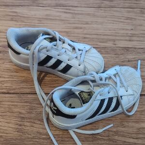 Adidas Kids White and Black Striped Sneakers